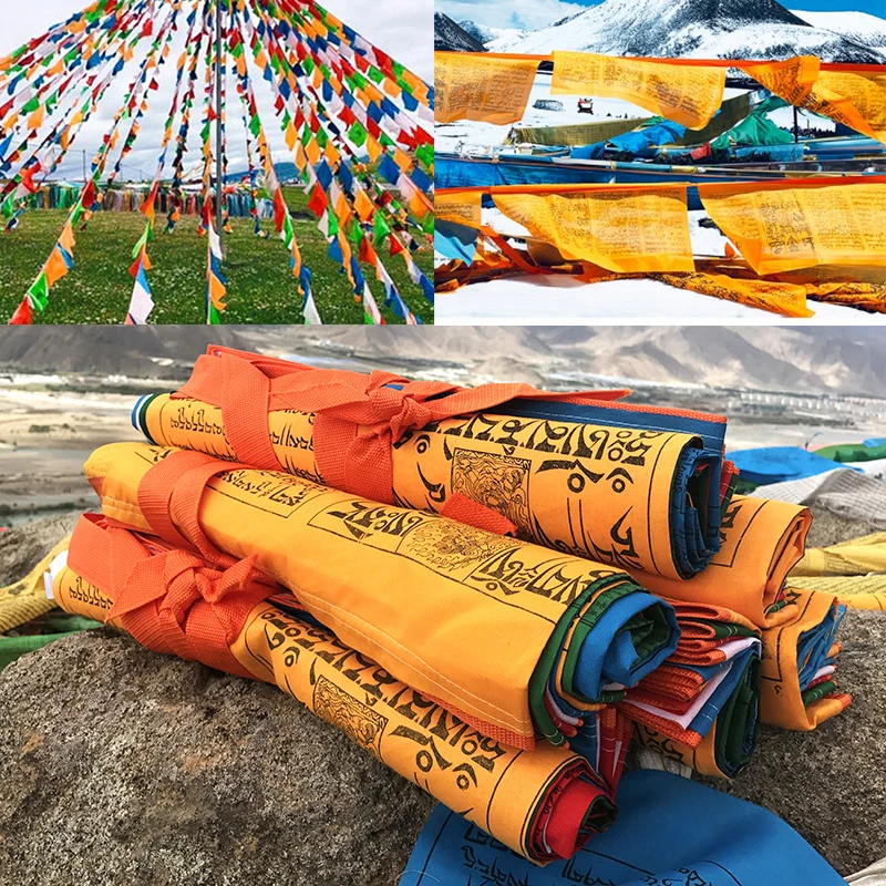 20Pcs/Set 20pcs Tibetan Buddhist Prayer Flags Fabric Craft Tibet Decorative Flags Colour Print Flag Artificial Silk