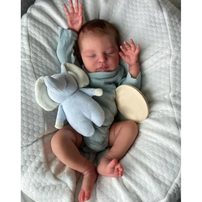 19inch Reborn Baby Doll  Sleeping Baby Laura with Hand Rooted Hair Lifelike Soft Touch 3D Skin Visible