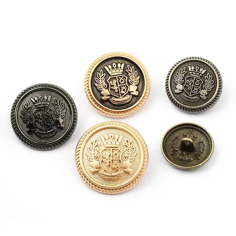 10PCS Vintage British Wheat Crown Uniform Metal Buttons For Clothing Simple Decorative Buttons