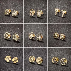 korean jewelry Daisy Flower Plant Stud Earrings For Women Girls Golden Stainless Steel Ear Piercing New In Earrings Pendientes