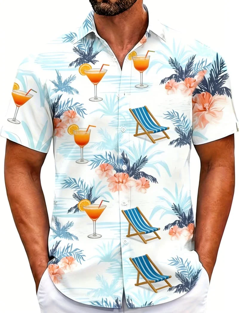 

Men's Casual Stylish Playful Refreshing Summer Print Short Sleeve Shirt Casual Fashion For Beach Vacations And Poolside Parties