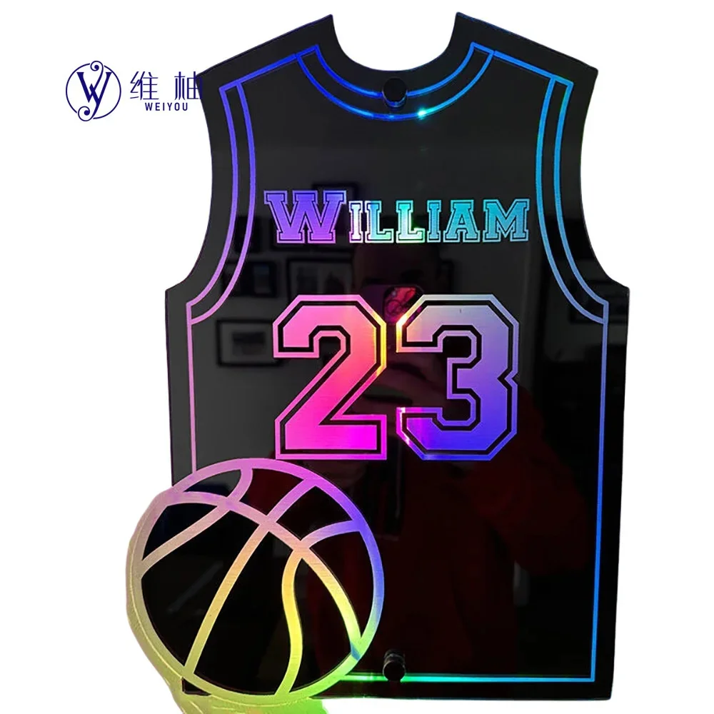 Personalized Basketball Jersey Mirror Light RGB Wall Light Remote Control Lamp For Esports Room Bedroom Bar Decor Night Light