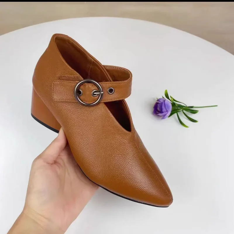 Mocassins de salto alto feminino, sapato retrô, monocromático, casual, versátil, festa, design de marca, novo, outono, 2022