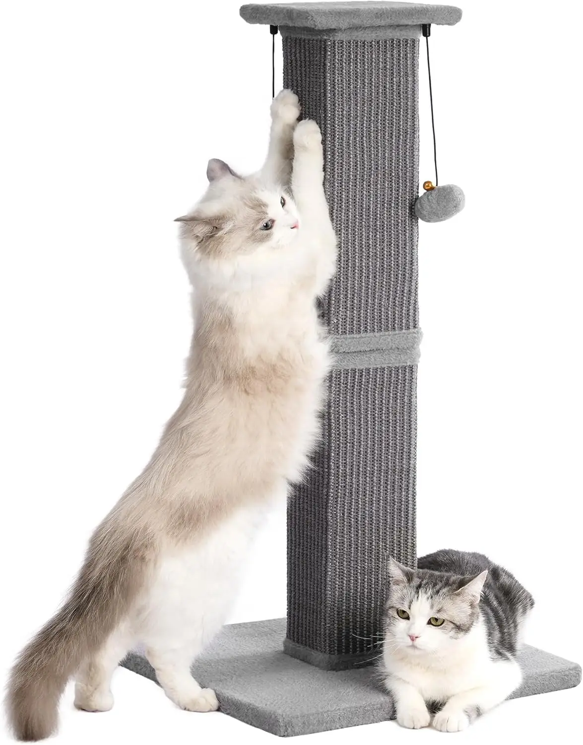

Large Cat Scratching Post with Heavy Duty Base 33" Sturdy Square Sisal Scracher Post and 2 Interactive Hanging Balls for