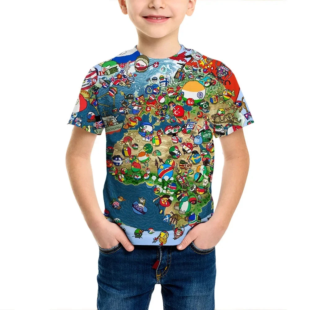 New Game Earth Ball Tshirts Kids 2024 Summer Clothes Boys Catoon T-shirt Baby Girls Short Sleeve Tops Children's Clothing