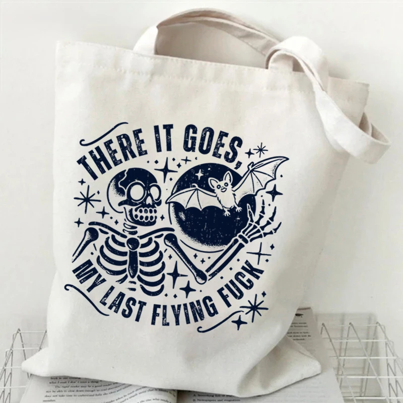 Funny Halloween Kids Tote Bags Cute Ghost Design Canvas Shopping Bag Funny Halloween Skeleton Pumpkin Print Purses and Handbags