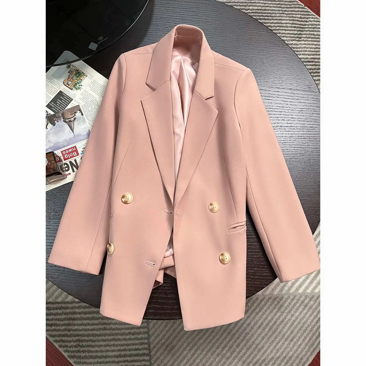 

Lotus Pink Blazer for Women Spring and Autumn New Designer Unique Gentle Sweet High-End Versatile Jacket Fashion High Quality