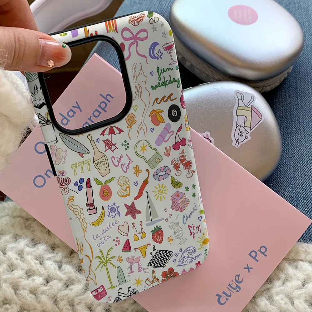 Ins حافظة توضيحية مختلطة لهاتف آيفون 16ProMax 15 14 13 12 MINI 11 PRO Plus حافظة هاتف مغناطيسية من مادة البولي يوريثان الحراري اثنين في واحد #3