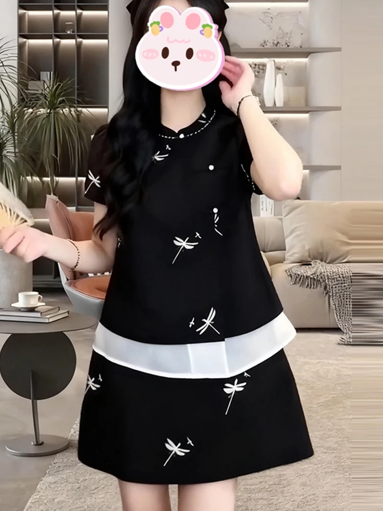 

Faionable Chinese Sle Women's ort Sve irt And f Skirt Two-Piece Set Summer New Arrival Ele Casual Wear