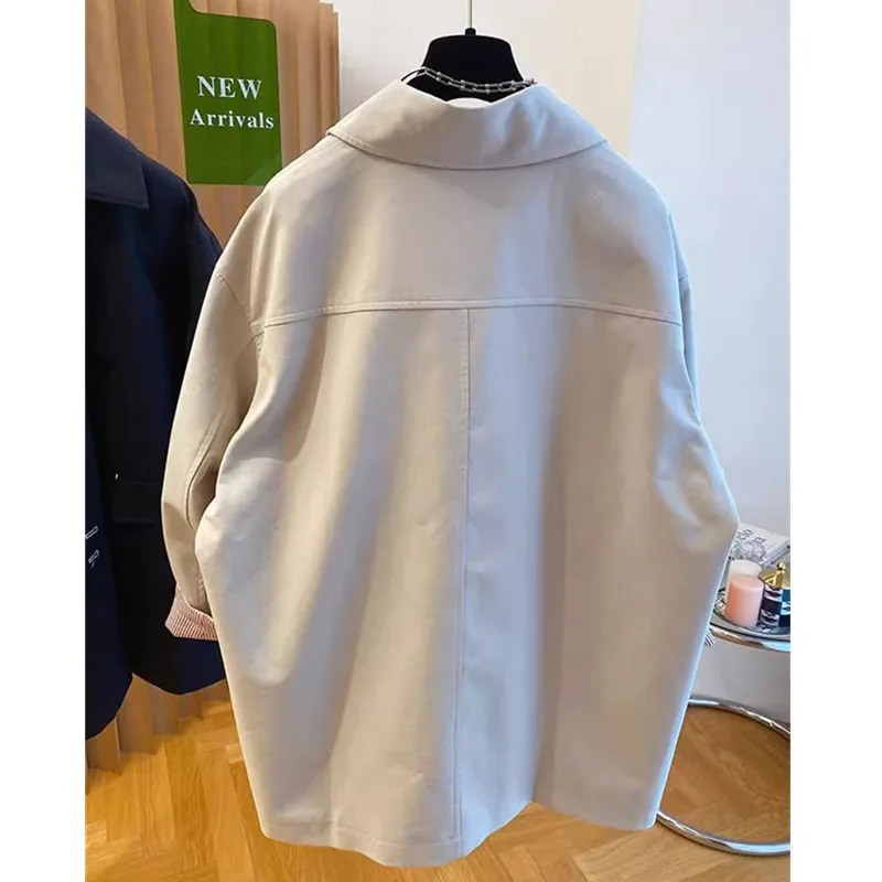 2025 Spring Autumn New Fashion Windbreaker Women Korean Splicing Mid-Length Pockets Long Sleeve Trench Coat Ladies Outwear B1066