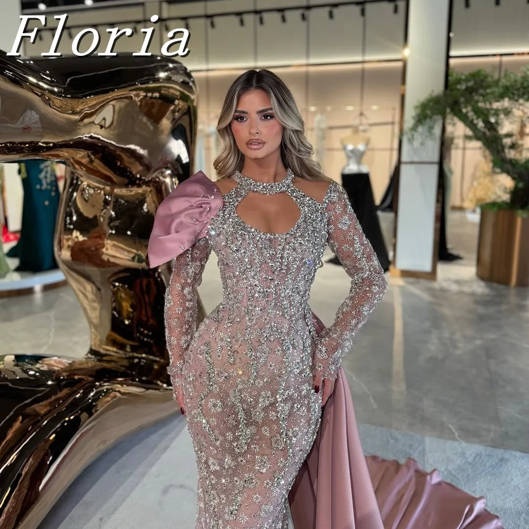 

Классическое вечернее платье с длинными рукавами Роскошное вечернее платье Flora с бриллиантами и бисером Блестящие вечерние платья длиной до пола со шлейфом размера