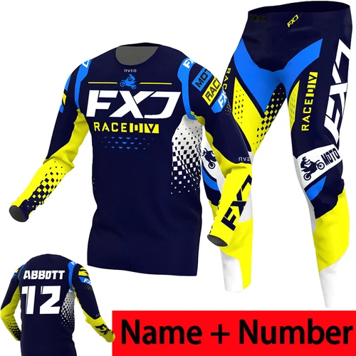 Imagen 2 del producto Conjunto de equipo de motocross FXJ enduro, jersey mx, pantalones blancos, ropa de moto, traje de carreras mtb, equipo todoterreno, nuevo, 2024