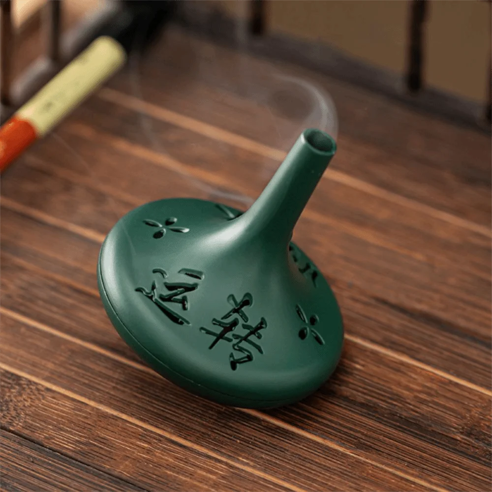 Chinese-style Retro Conical Gyroscope Incense Burner Zinc Alloy Openwork Calligraphy Censer Mini Removable