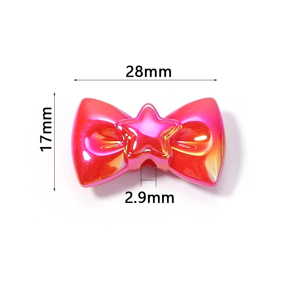 10pcs/lot 17x28mm Acrylic Loose Beads AB Rainbow Color Plated Mini Bows for DIY Jewelry Making Bracelet Necklace Accessories