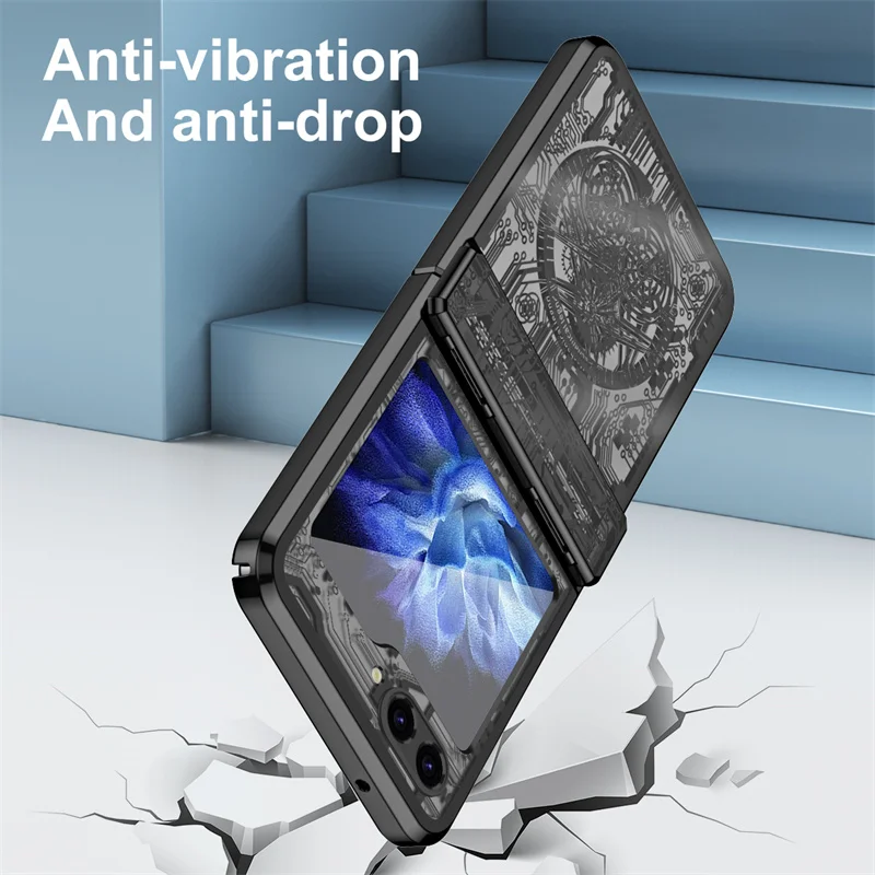 Fashion Electroplate Clear  Hinge Phone Case For Samsung Galaxy Z Flip 6 5 4 3 5G Flip6 Shockproof Anti-drop Protection Cover