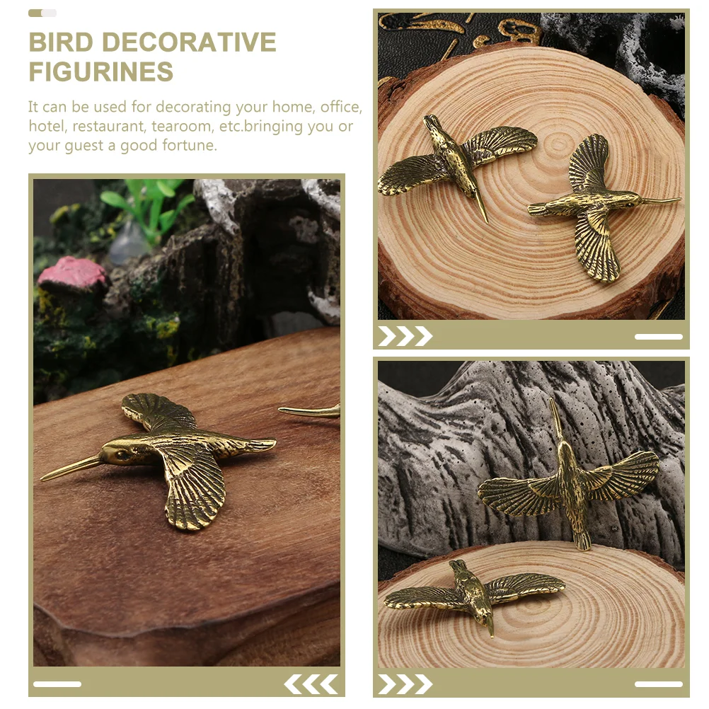 Brass Bird Ornaments Mini Hummingbird Sculpture Vintage Feng Shui Bird Statue Small Animal Garden Figurine Micro