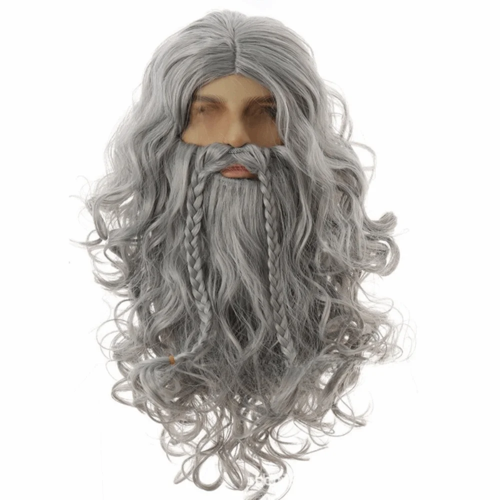 White Beard Santa Claus Beard Wig Full Set Long Curly Hair Santa Beard Wig Holiday Decoration European Style Beard And Wig Set
