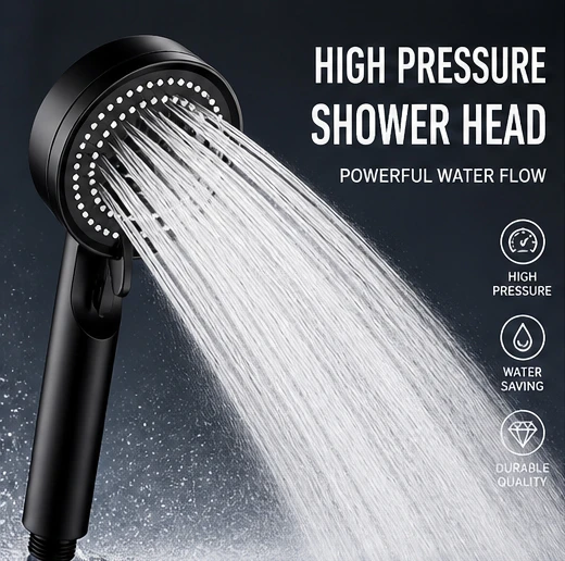 

5 Modes High Pressure Shower Head Handheld Adjustable Water Saving Spray Hangable Anti-Clog Nozzles Easy Install for Bathroom