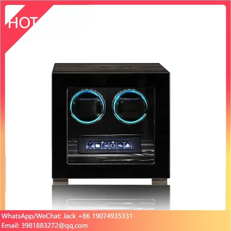 MINEESI Automatic Watch Winder Wood Fingerprint Unlock 2 Slots Shaker Mechanical Watches Storage Box LCD Touch Screen Safe