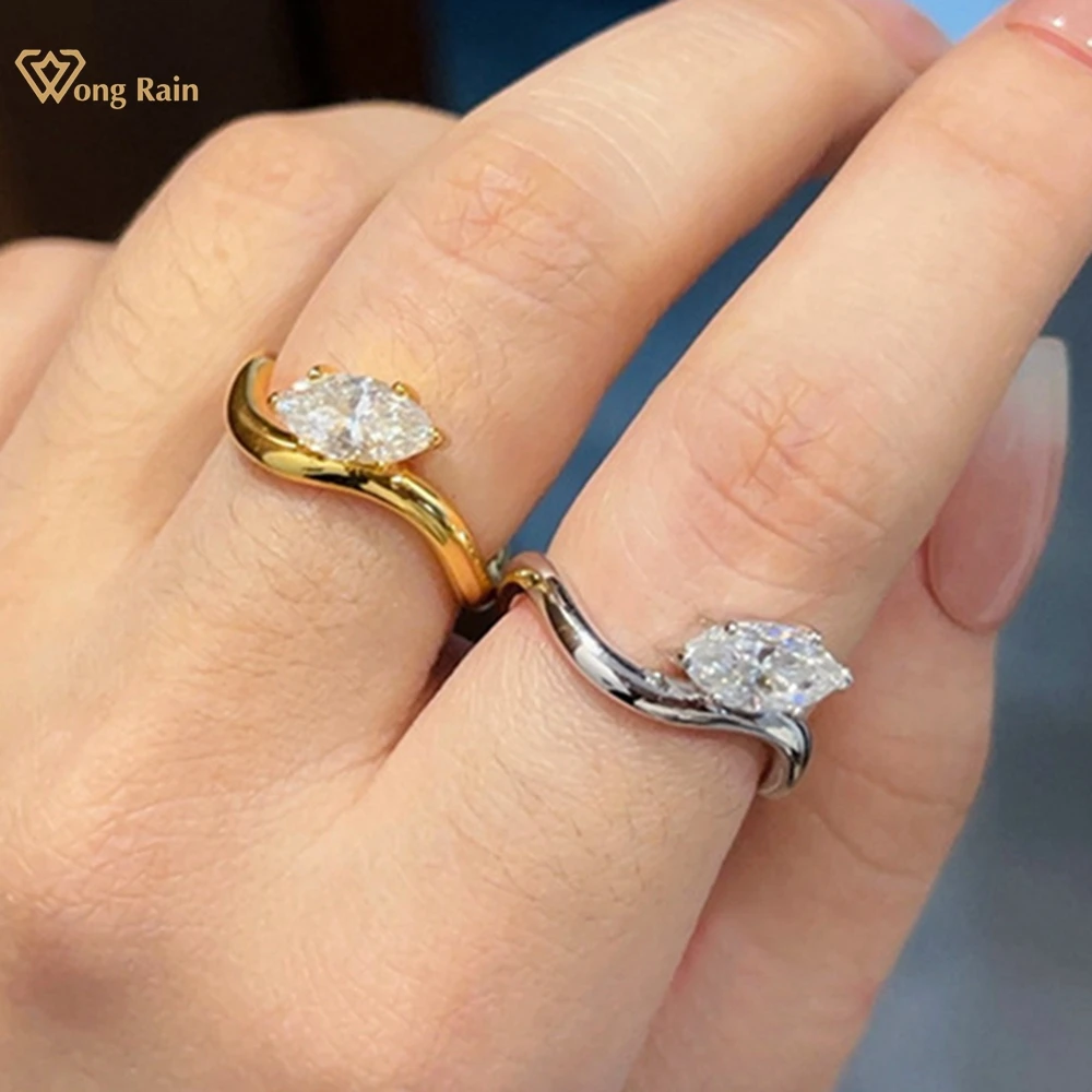 Wong chuva 925 prata esterlina 3ex vvs1 d cor marquise corte 5*10mm real moissanite diamantes pedra preciosa anéis de casamento jóias finas