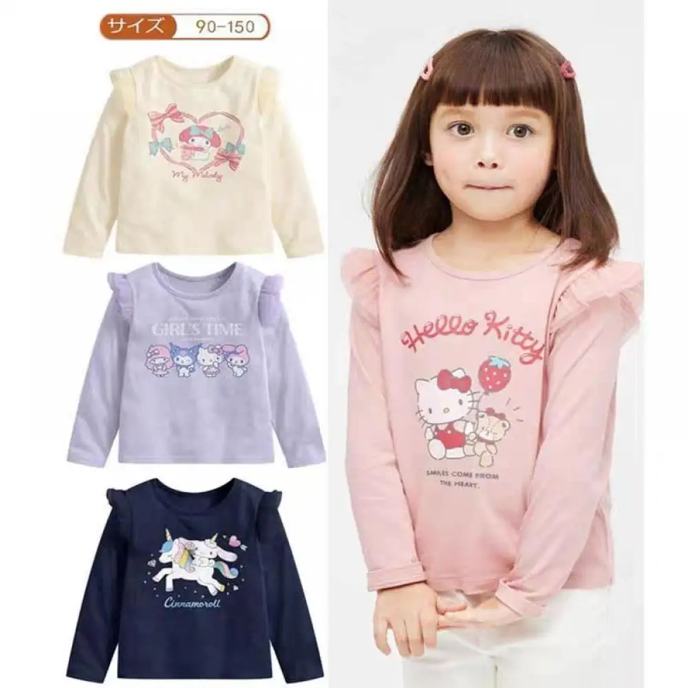 

Sanrio Hello Kitty Kuromi, новая футболка для девочек Y2K My Melody Cinnamoroll, модная милая толстовка с длинными рукавами, пуловер, универсальный топ