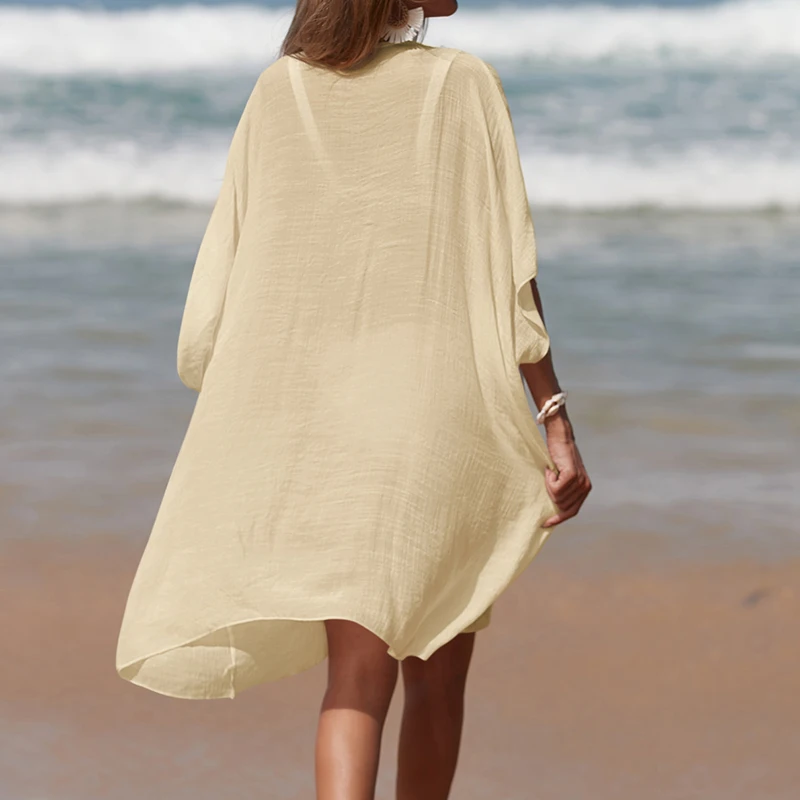 Holiday Crochet Knitted Beach Cover-Ups Dress Splicing Loose Dress Solid Color Beachwear transparent Sunscreen Sexy Beach Smock