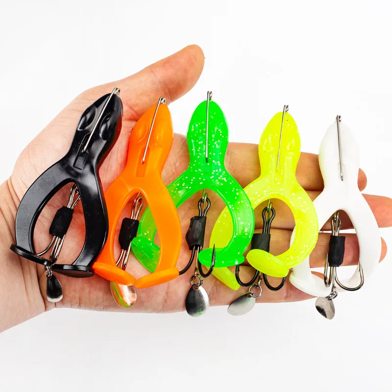 

2pcs Double T-tail Frog 9/13/17gFishing Lure Soft Bait with Spoon Fishing Tackle for Snakehead Silicone Bait Frog Lure with Hook