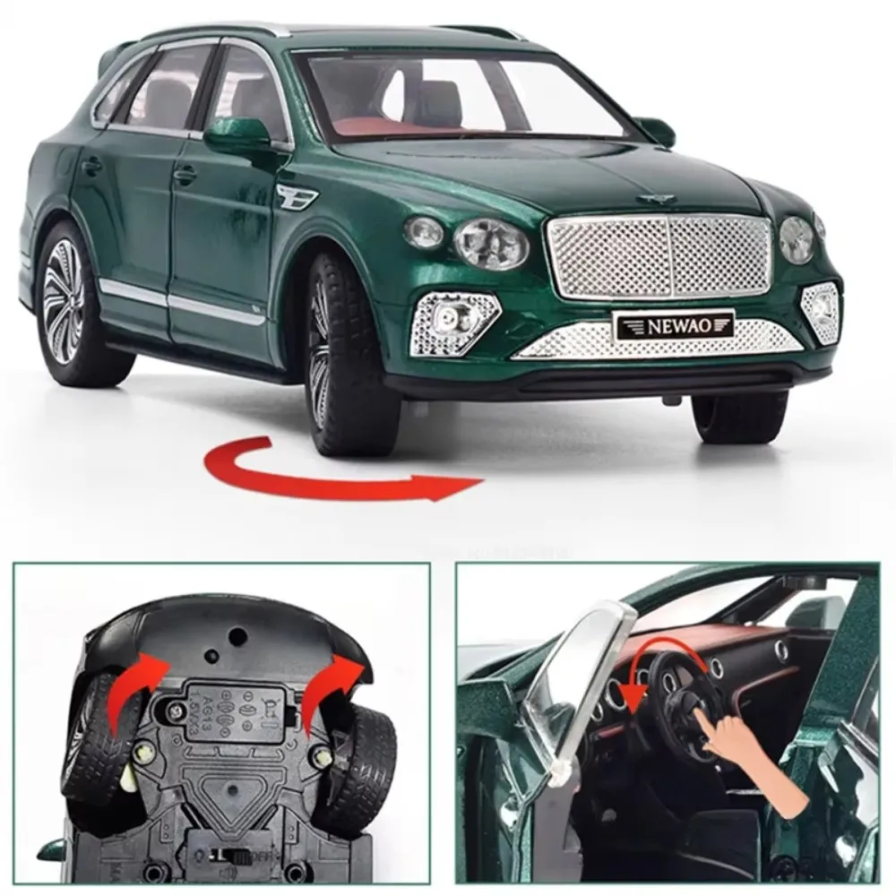 Escala 1:24 mulsanne bentayga modelo de carro brinquedo metal diecast puxar para trás portas abertas modelos de veículos em miniatura meninos som luz presentes