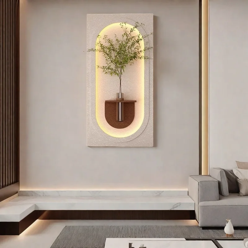 2025 Simple Vase Hydroponic Green Plant LED Light Painting Porch Dining Room Three-Dimensional Living Room Sandstone Background