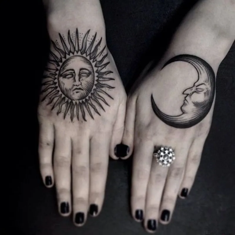 

Retro Human Face Sun Moon Black Temporary Tattoos Gothic Tatto Arm Body Art Waterproof Transfer Fake Tatoo Sticker for Woman Men