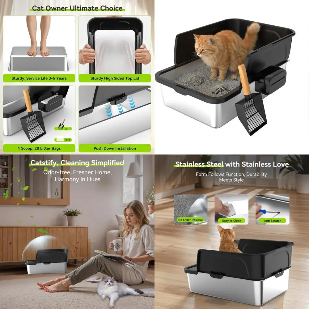 

Большой лоток для кошачьего туалета из нержавеющей стали с высокими бортами 24x20x16 для крупных и нескольких кошек