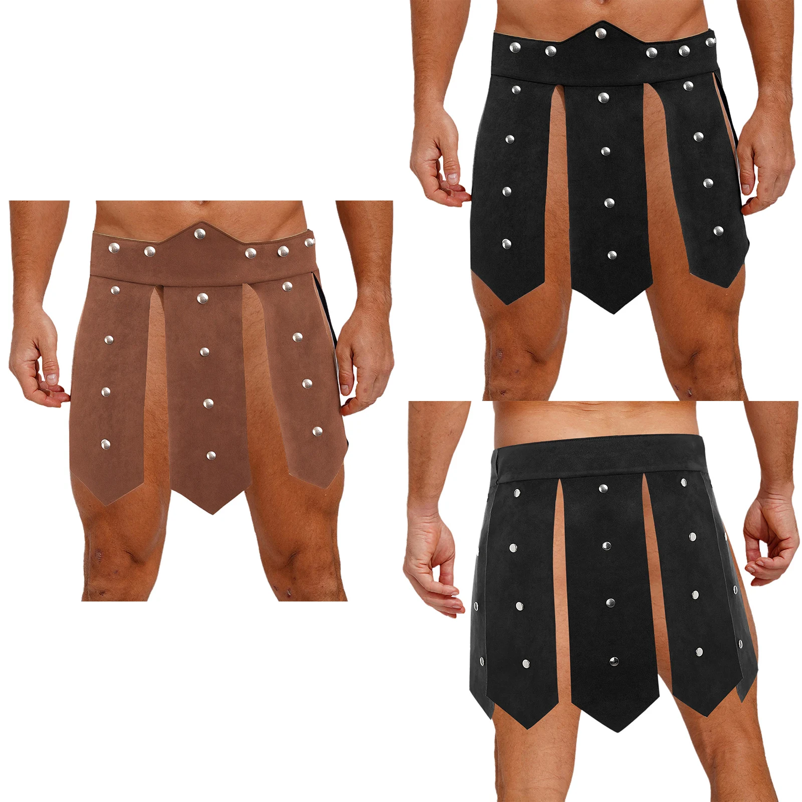Men Ancient Roman Knight Skirt Rivets Decor Split Hem Armor Skirt Gladiator Warrior Cosplay Costume for Halloween Carnival