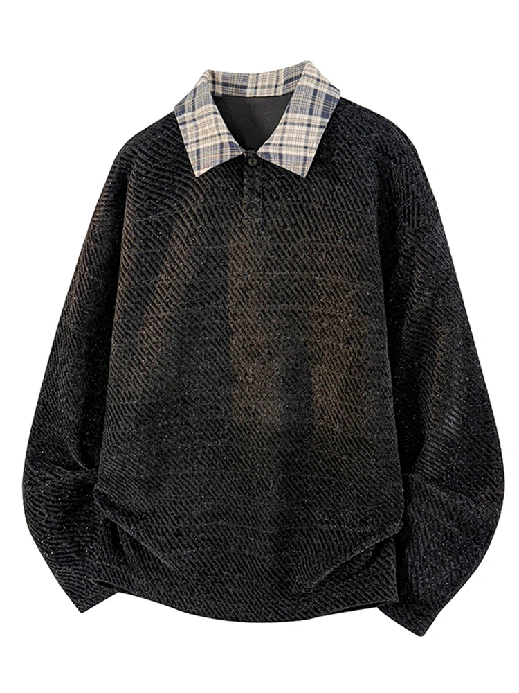 Camiseta Masculina de Manga Longa com Forro de Lã Quente, Casual e Elegante, Gola Virada, Nova Coleção Primavera Outono, Esti...