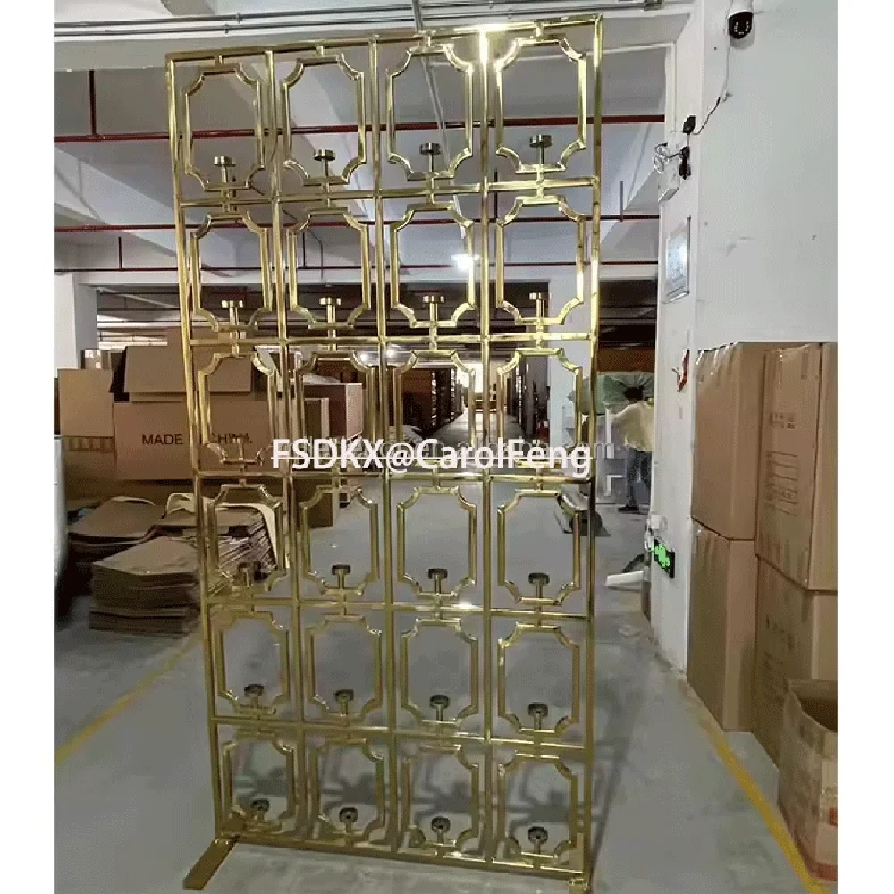 

Modern Design Square Shape Display Shelves Gold Stainless Steel Candle Wall Backdrop Stand For Sale