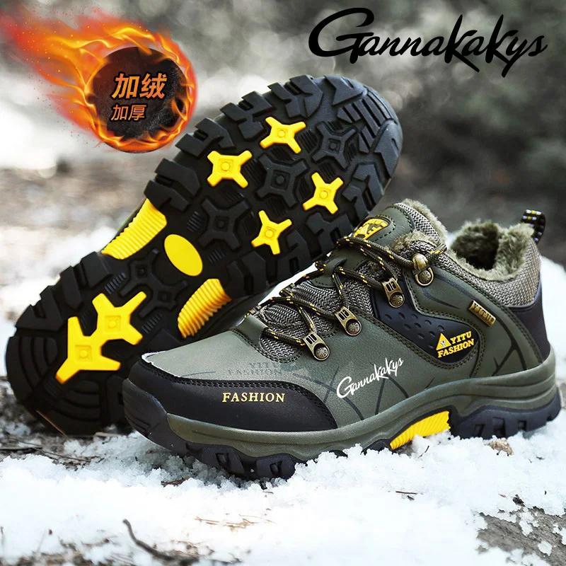 

2024 Winter Men's Fishing Shoes Outdoor Waterproof and Warm Hiking Shoes Winter Tactical Shoes Outdoor Velvet Hiking Shoes