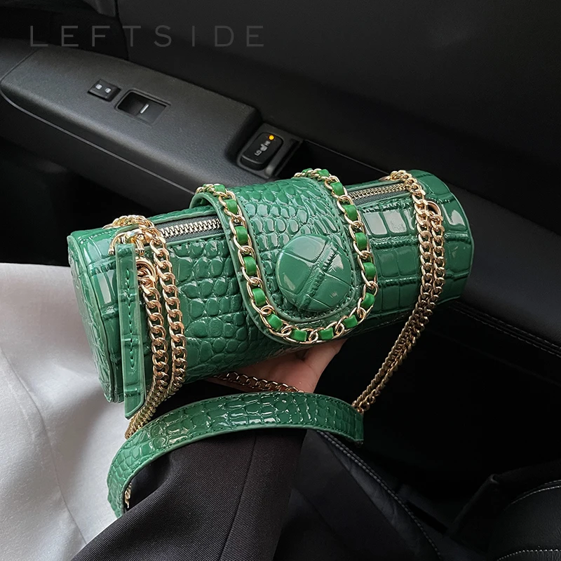 

LEFTSIDE 2025 New Summer Stone Pattern PU Leather New Shoulder Bag Women Fashion Handbags and Purses Lady Chain Crossbody Bag