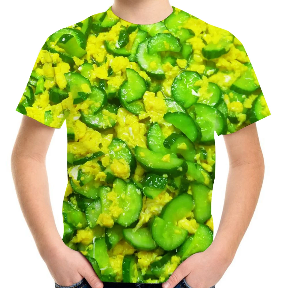 Summer 4-20Y Children Teen Fashion 3D T-Shirt Vegetable Cucumber Print Boy Girl Green T Shirt Kids Baby Casual Tshirt Tops Tees