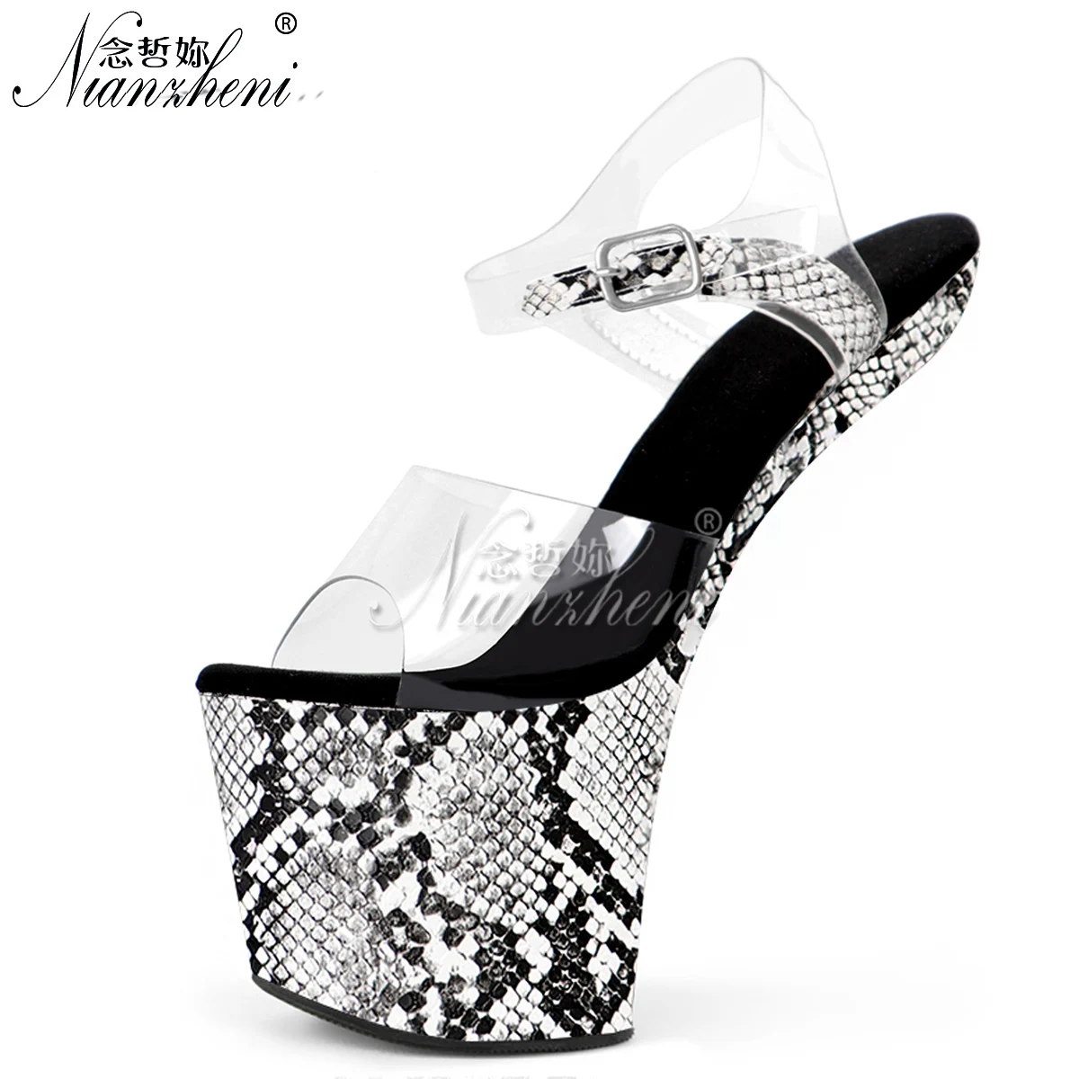 

8Inch Exotic Big Size Horseshoe Heel Sexy Fetish Women's Shoes Snake Print Peep Toe Platform Sandals Nightclub Strip Pole Dance