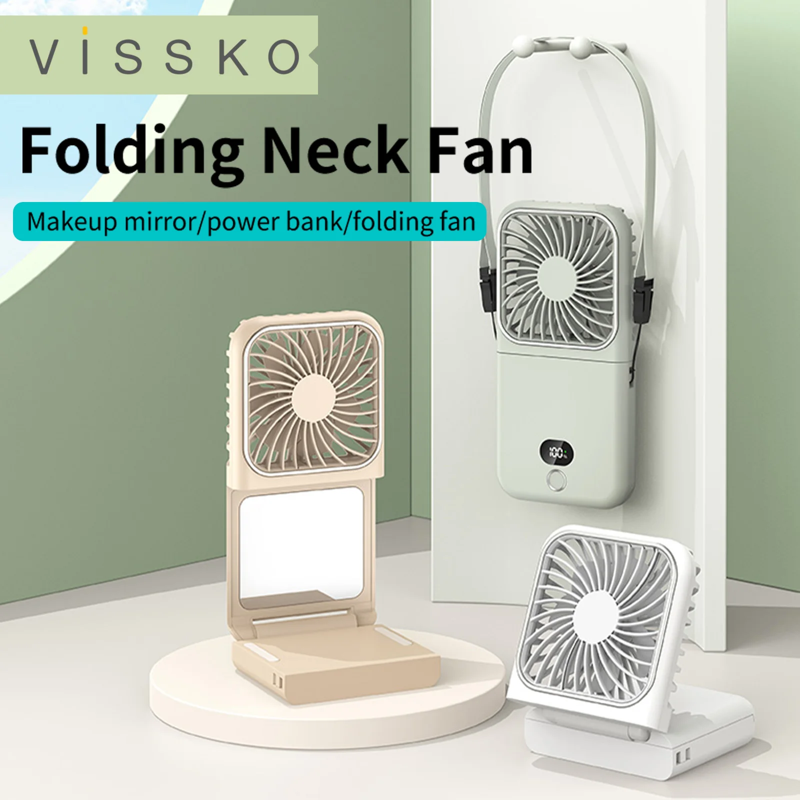 VISSKO New Multifunctional Outdoor Handheld Fan Desktop Folding Fan Portable Makeup Mirror rechargeable portable fan 2500mAh