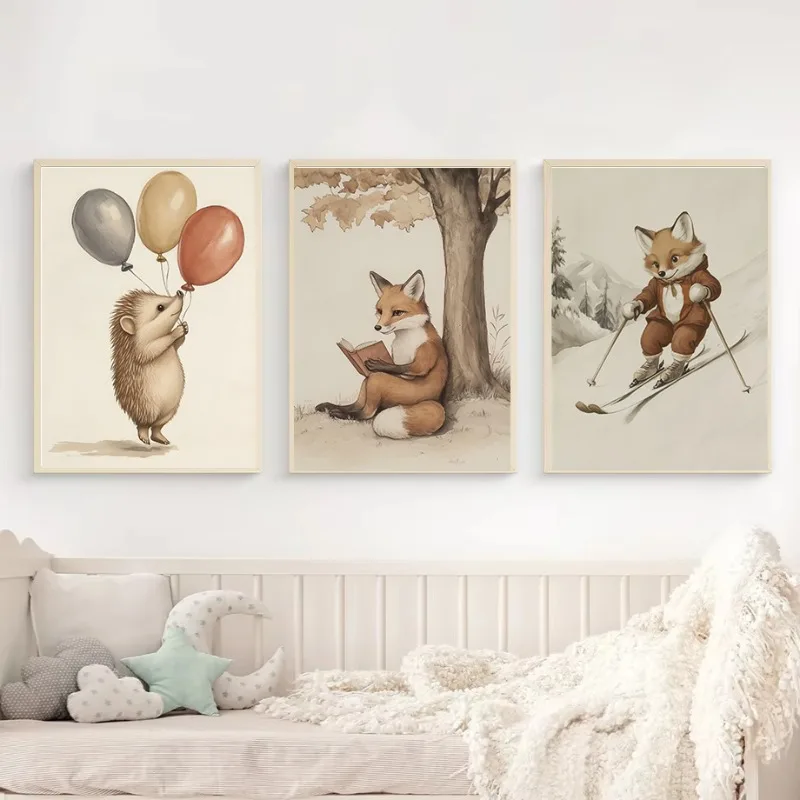 1pc frameless Canvas Painting 1pc frameless Canvas Painting  1pc framless Canvas Painting Retro Hot Air Balloon Bunny Elephant D