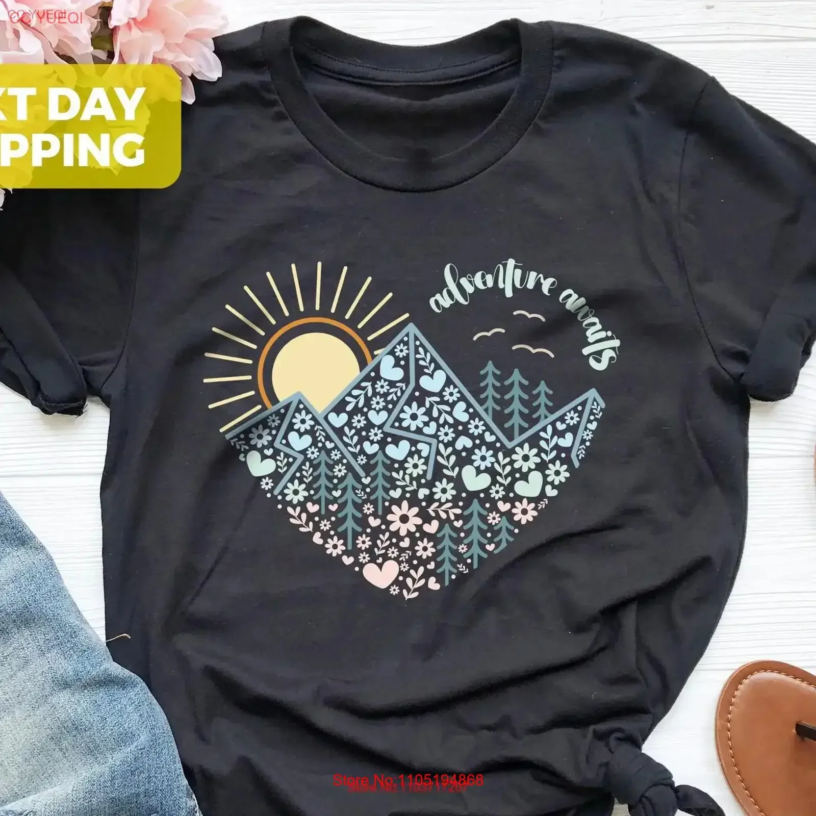 Adventure Awaits T Shirt Great Outdoors Discover More Young Adult Kids' Mother's Day Mom's Birthday vintage Washed Versatile