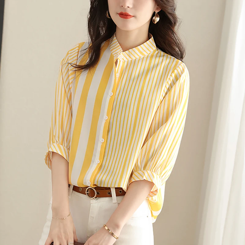 

Chic Irregular Striped Shirts Women Summer New Streetwear Ladies Blouses European Fashion Casual Loose Tops