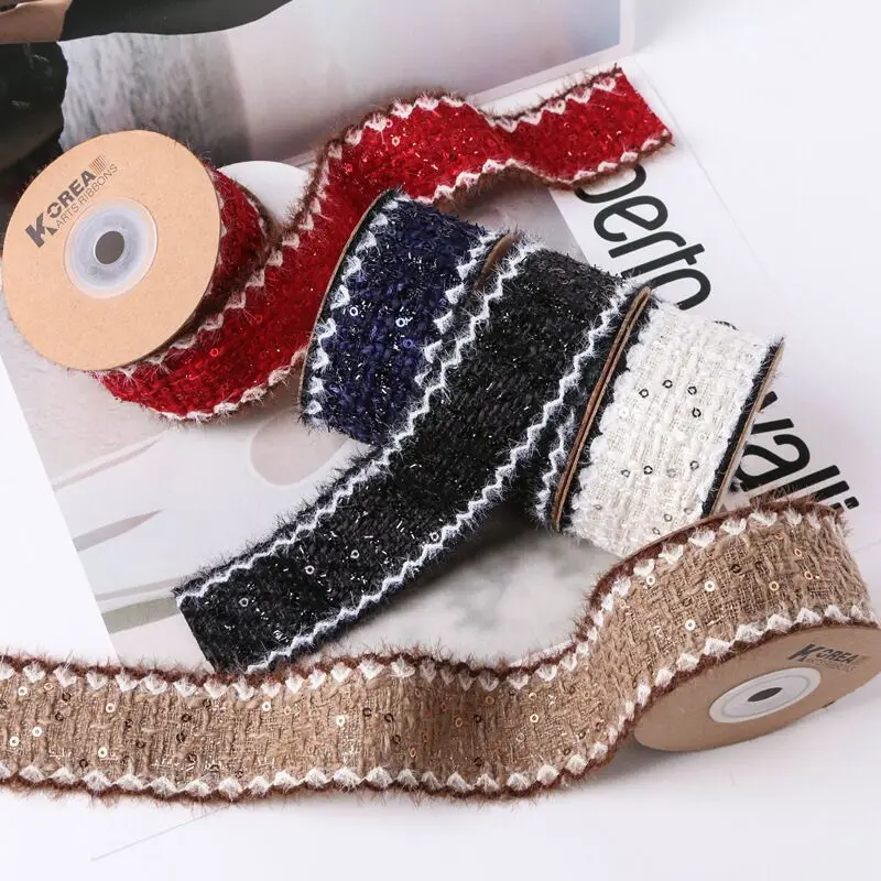 25mm40mm 9Yards Wool Lace Sequins Ribbon DIY Handmade Materials Headwear Hair Bows Clothing Shoes Hat Accessories Home Crafts