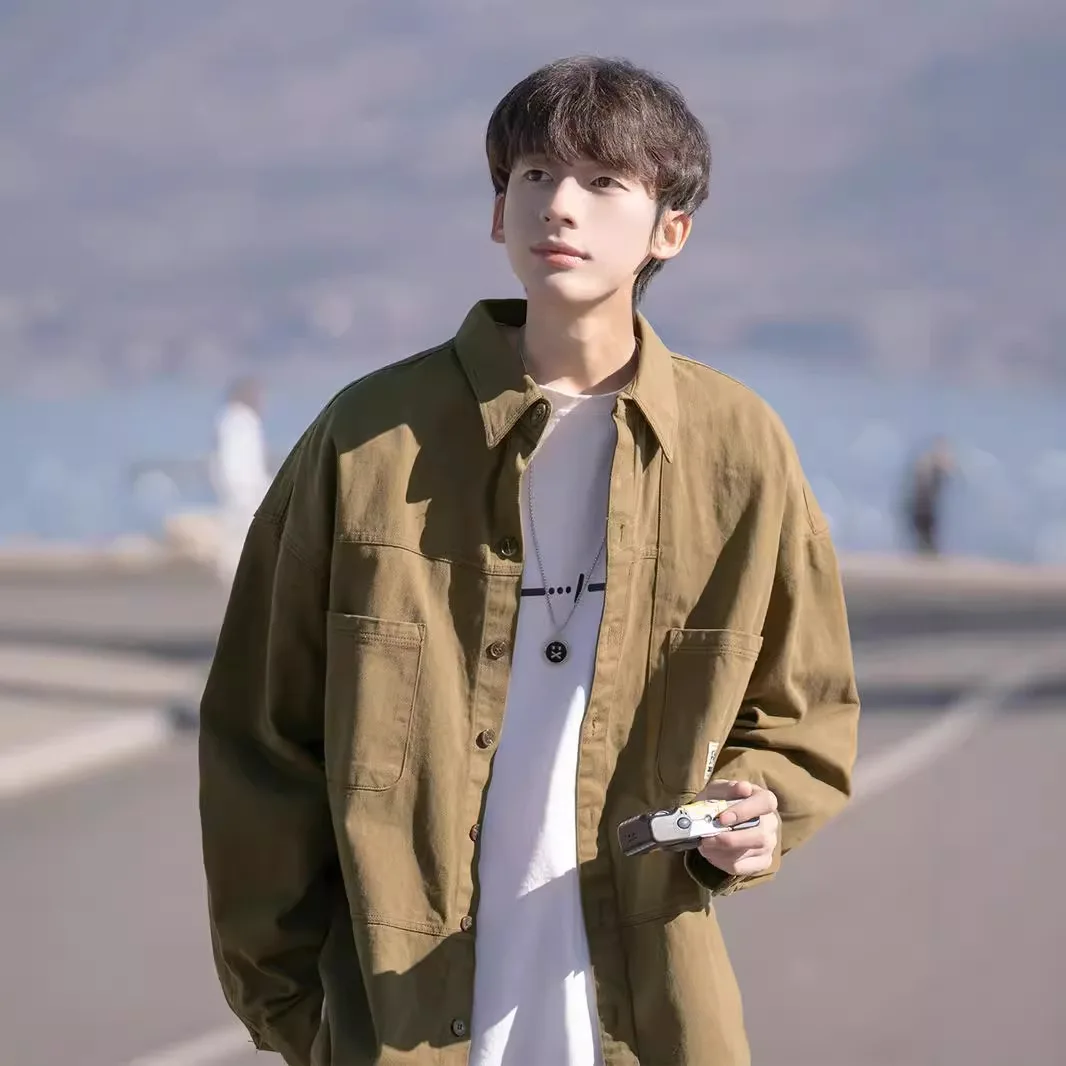 

Japanese Workwear Shirt Jacket 2024 Retro Americana Oversized Utility Top Spring/Autumn Men's TactiTex Linen Coat