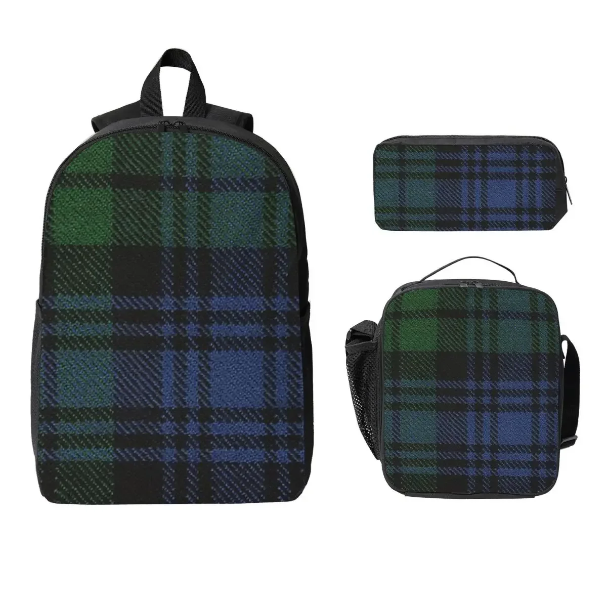Black Watch Ancient Original Scottish Tartan Backpack Student Boys Girls BookBag School Bag 3ps Insulated Lunch Bag Pencil Case