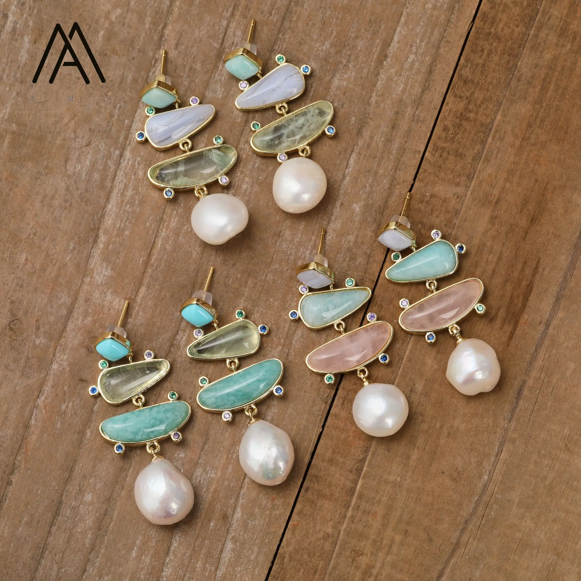 غير النظامية أقراط الأحجار الكريمة الطبيعية كريستال اللؤلؤ القرط فريد موضة المرأة اكسسوارات الترفيه اليومي مأدبة الزفاف جوهرة