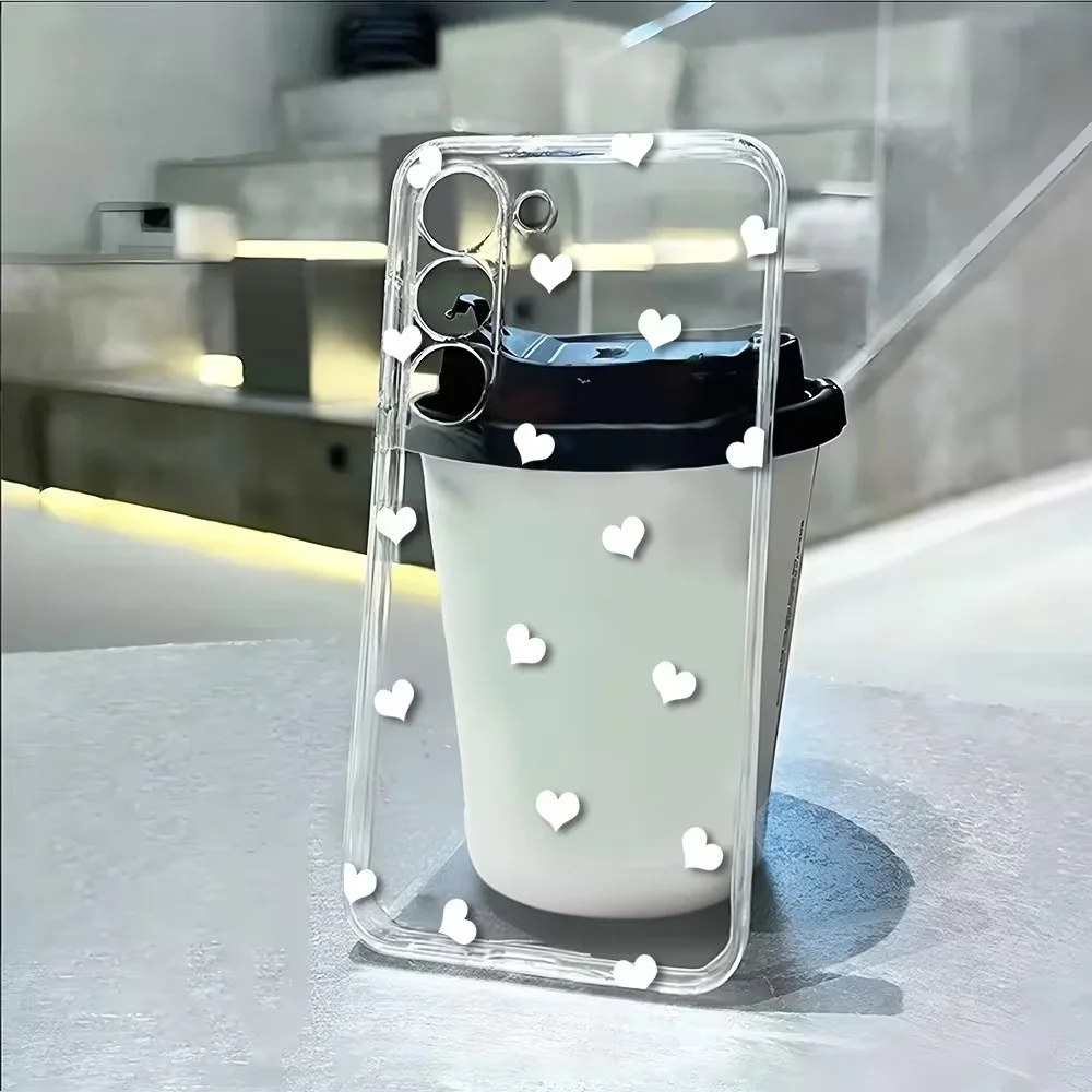 White Love heart Phone Case For Samsung Galaxy S26 S25 S24 S23 S22 S21 S20 Ultra FE S10 Lite S9 S8 Plus S10e Transparent Cover