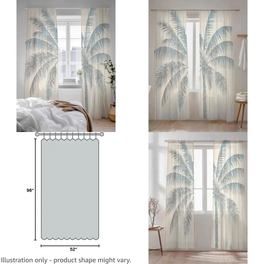 

Полупрозрачные шторы Tropical Palm Tree 96, с эффектом винтажного дерева, светопропускающие, с карманом для карниза, комплект из 2 панелей для гостиной/спальни