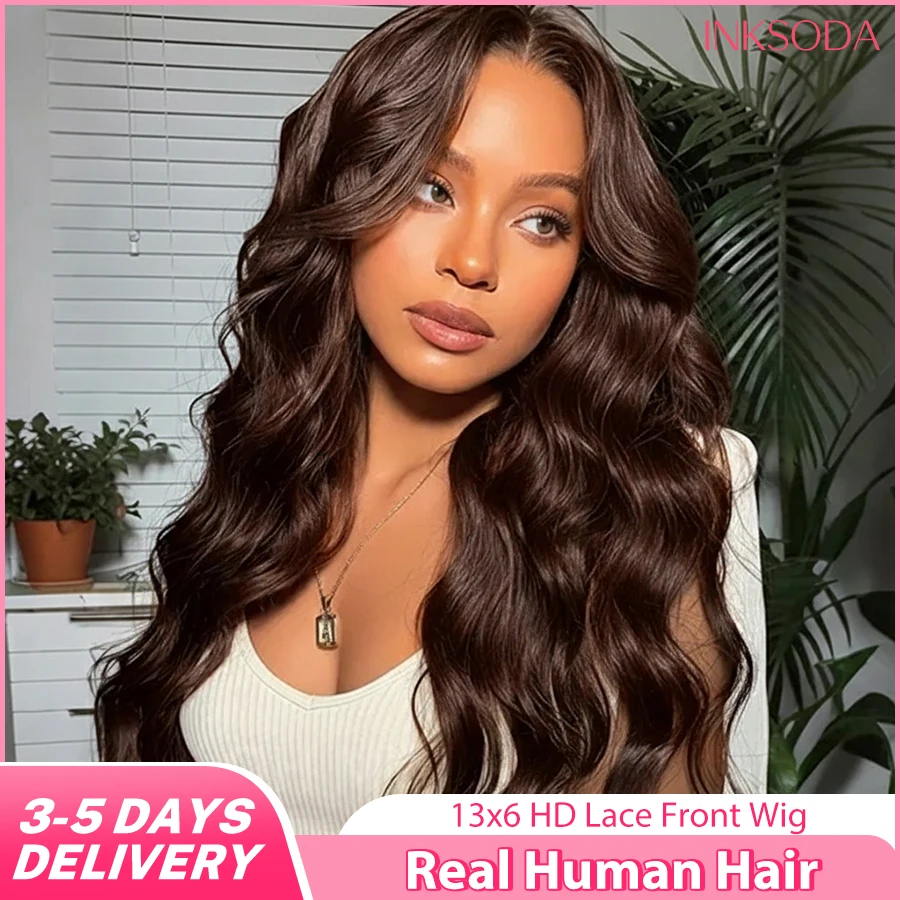

Chocolate Brown Body Wave Human Hair Wigs 30 36Inch Brazilian 13x6 HD Lace Frontal Wigs #4 Color 13x4 Lace Front Wig 220 Density