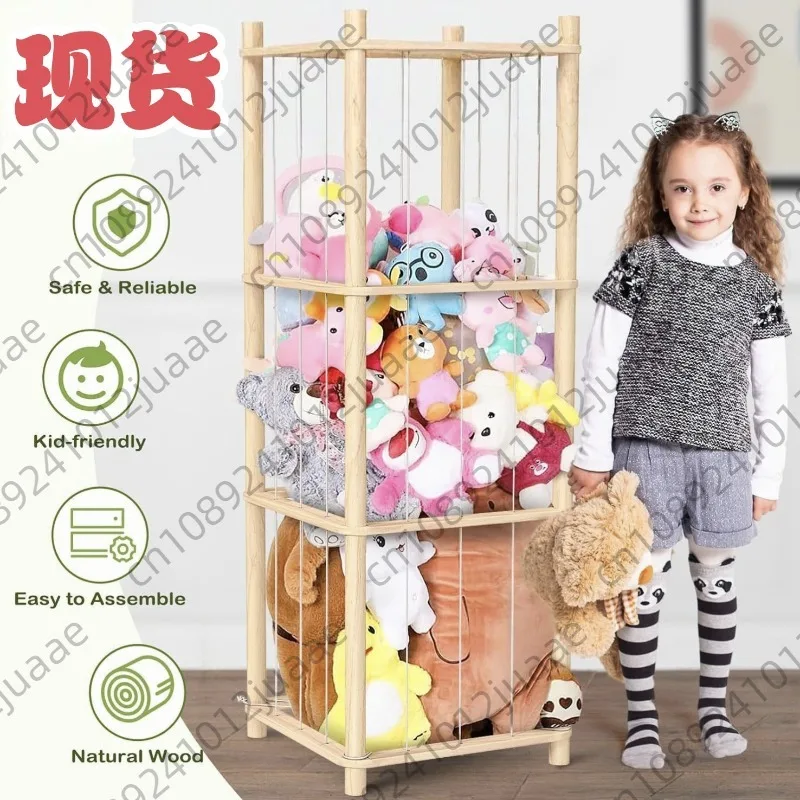 子供用ぬいぐるみ棚-家庭用木製人形収納整理ラック